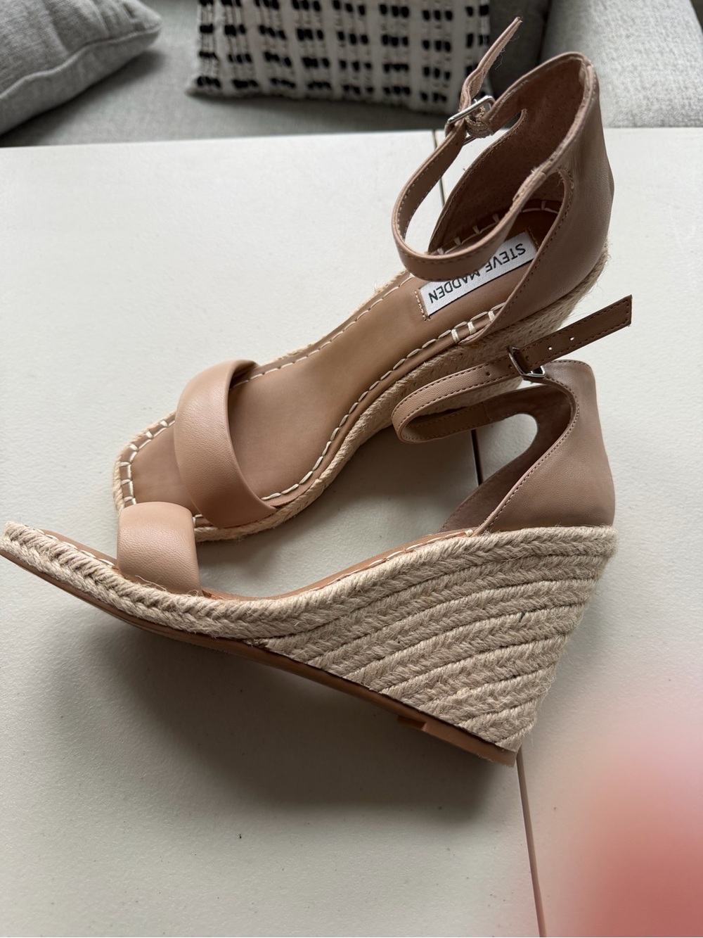 New Steve Madden Beige/Tan Espadrille Wedge Sandals